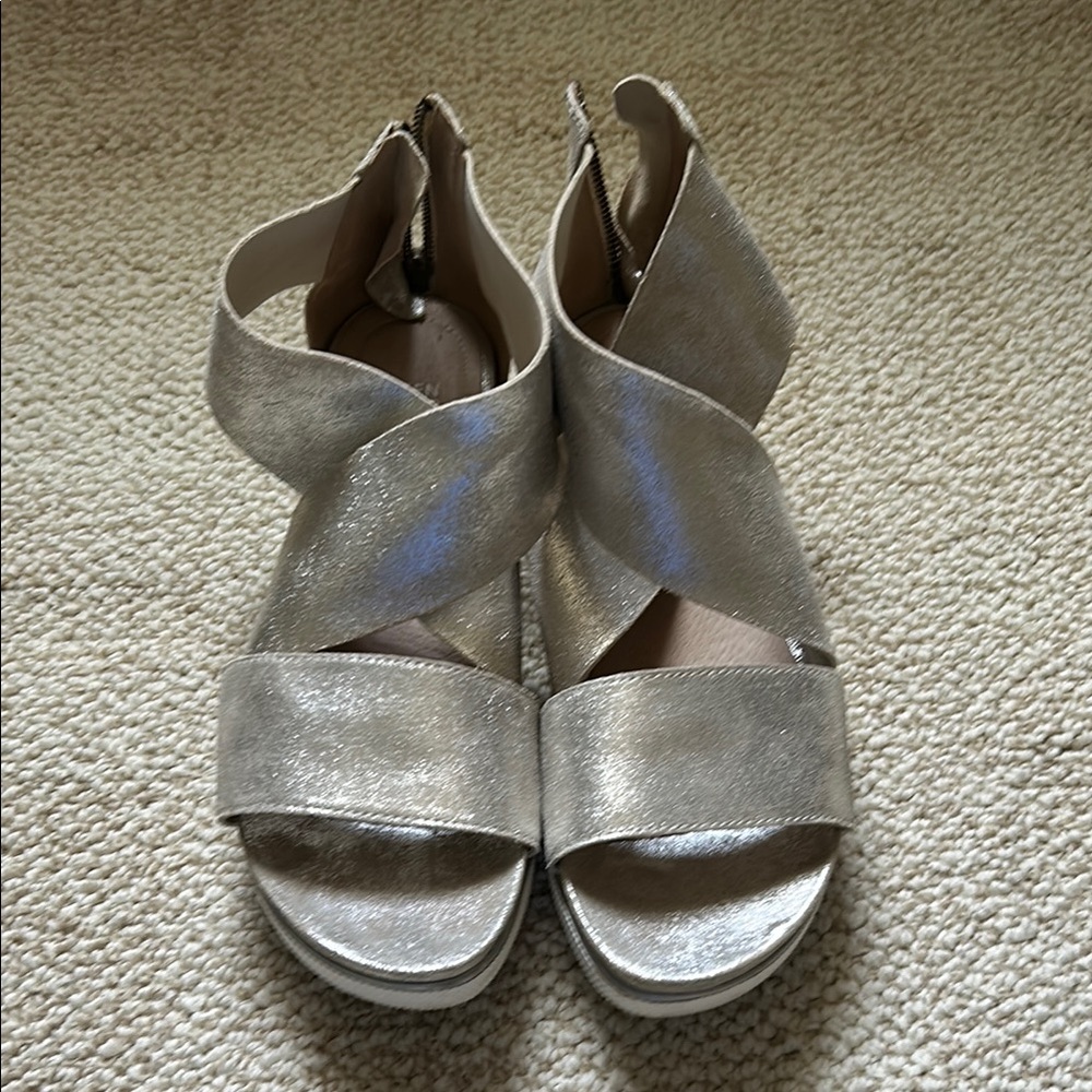 Eileen Fisher Silver Sandals with Shimmery Finish
